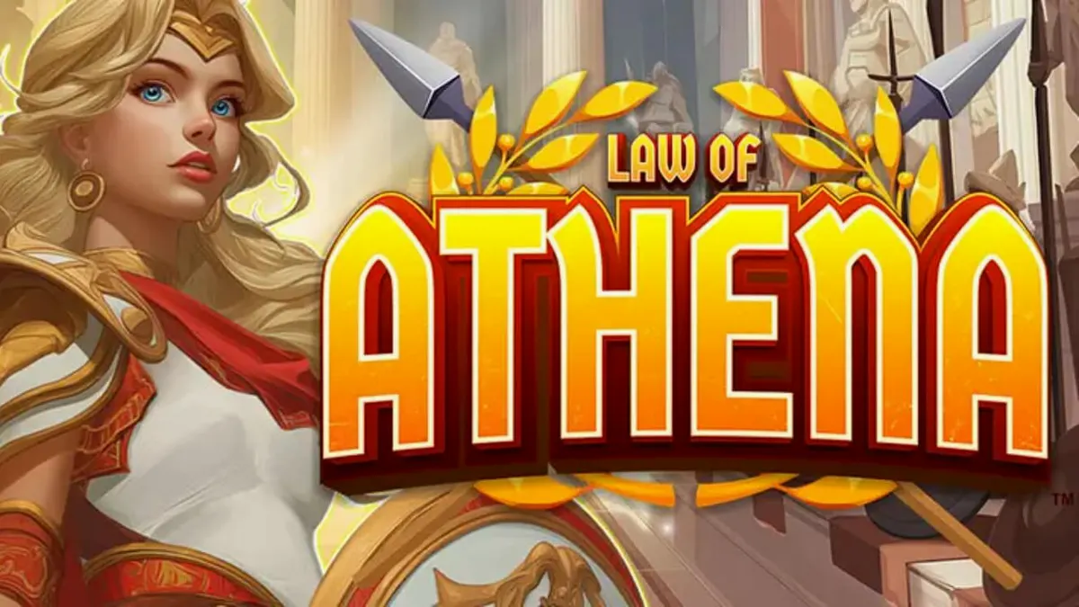 Pemandangan visual slot Law of Athena dengan tema mitologi Yunani dan simbol dewi Athena
