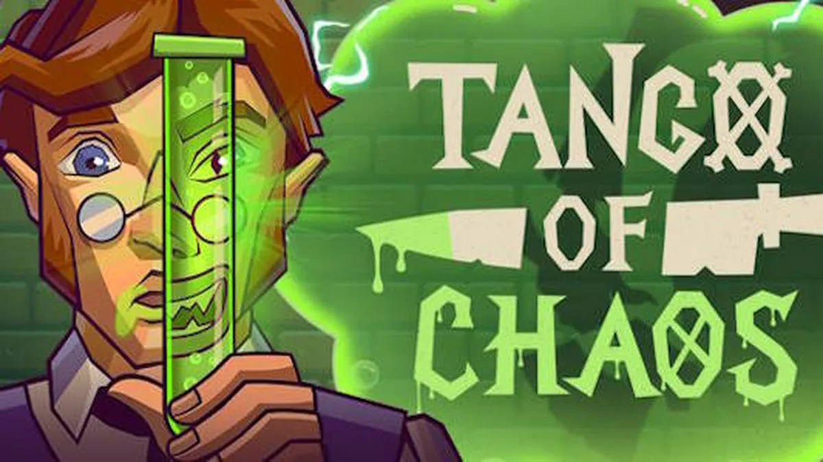 Tampilan visual slot Tango of Chaos dengan elemen laboratorium dan simbol eksperimen