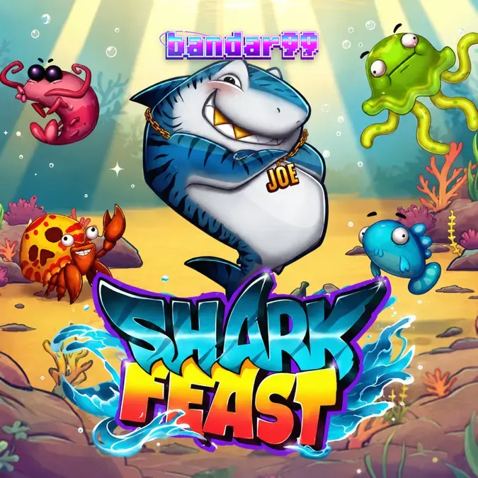 Tampilan visual slot Shark Feast dengan elemen kartun bawah laut yang ceria